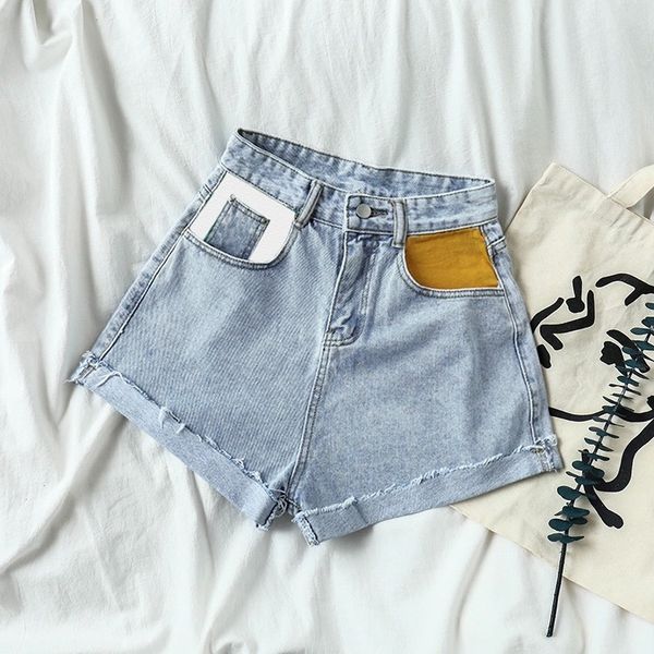 

women's shorts high waisted denim loose and thin 2021 summer new worn contrast a-line roll edge wide leg super, White;black