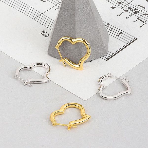 

hoop & huggie binmonray 925 sterling silver minimalism love heart earrings buckle women glossy metal peach 2021 trend jewelry, Golden;silver