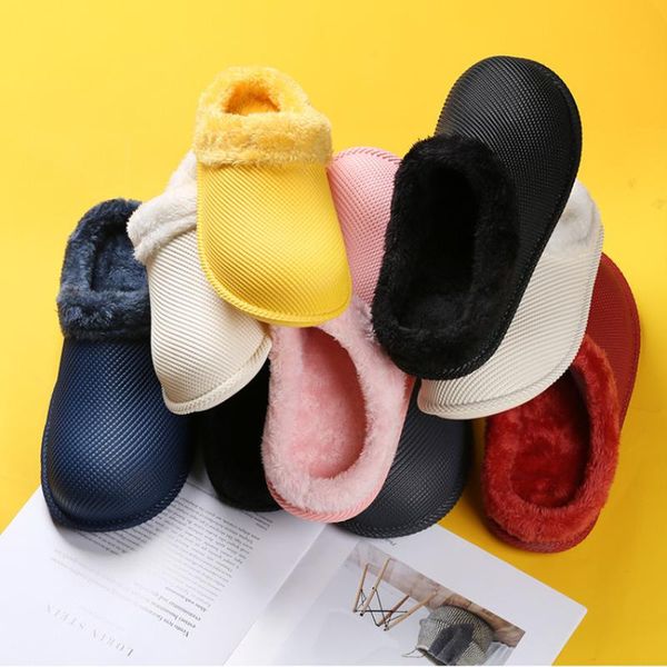 

slippers 2021 women winter waterproof plush solid color indoor flip-flops couples fur non-slip floor shoes chaussure femme, Black