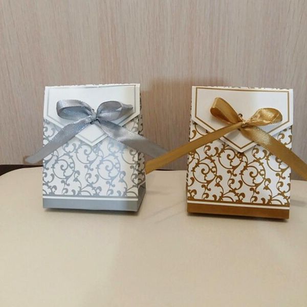 

gift wrap 20/40pcs creative gold silver paper boxs with ribbon wedding favours birthday party candy cake dragee bags packaging