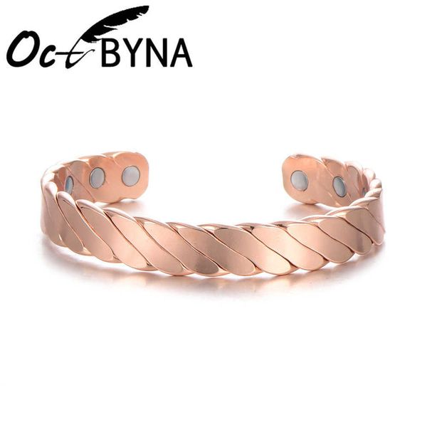 Octobyna 2019 Anti-fadiga ímã Saúde Bangle para Mulheres Rose Gold Copper Pulseira Masculino Bangles Magnéticas Q0717