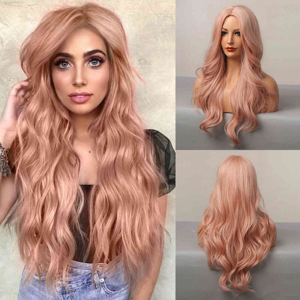 

wig female pink medium split big wave long curly hair sweet wind wig