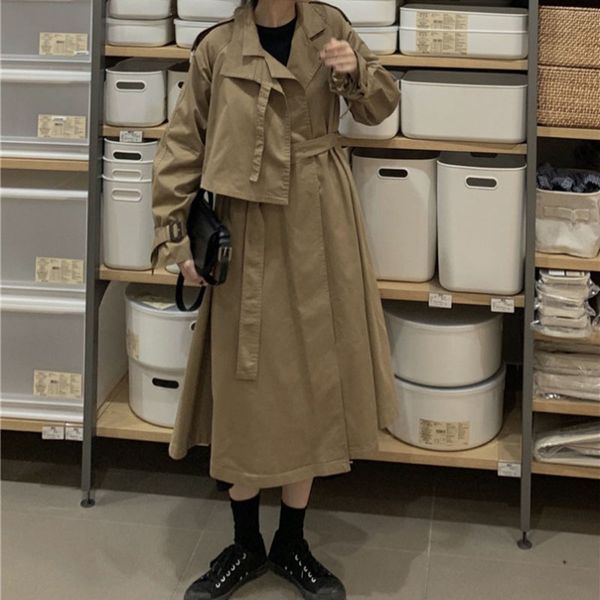 

women's trench coats long trench coat loose, elegant floral spring autumn bvgk, Tan;black