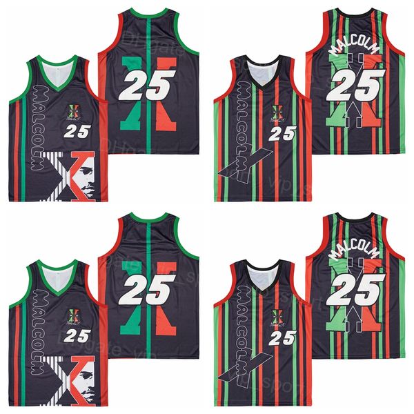 Мужской фильм 1992 Power 25 Malcolm X Basketball Jersey Черный цвет команды Хип-хоп Вышивка из чистого хлопка и Ed Хип-хоп Дышащий для любителей спорта Хорошее качество