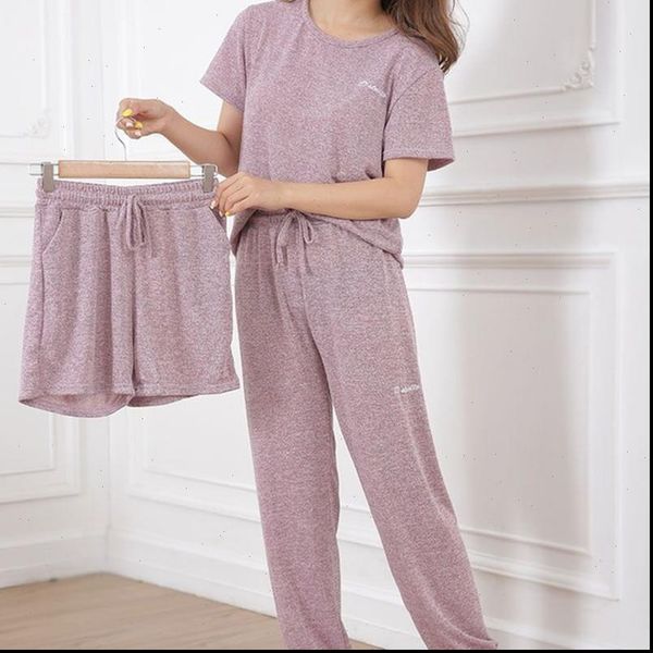 

casual pajamas long sleeves shirt women sleepwear pant shorts 3piece suit cotton pyjamas high elasticity bhomewear, Black;red