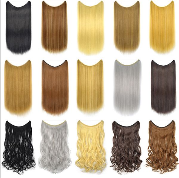 

24 inches straight loop micro ring hair extensions synthetic fish line weft high temperature silk bundles mw-8006a, Black