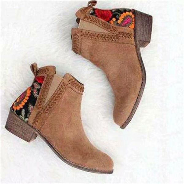 

boots women ankle woman elastic band bohemia embroidery thick heels women's autumn big size 43 lady shoes female footwear, Black