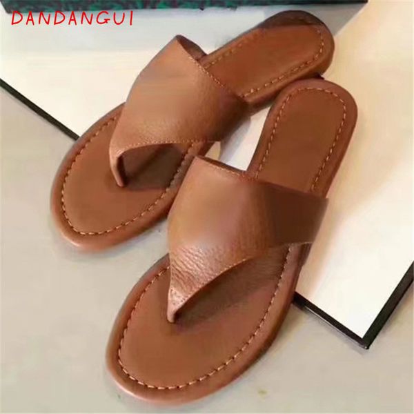 

official website 70% off outlet summer new style authentic leather flip flops for women beach outdoor designer female slippers handmade flat, Black