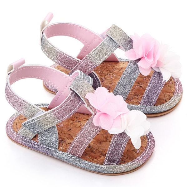 

sandals summer flower baby girl shoes toddler flats with premium soft rubber sole anti-slip, Black;red