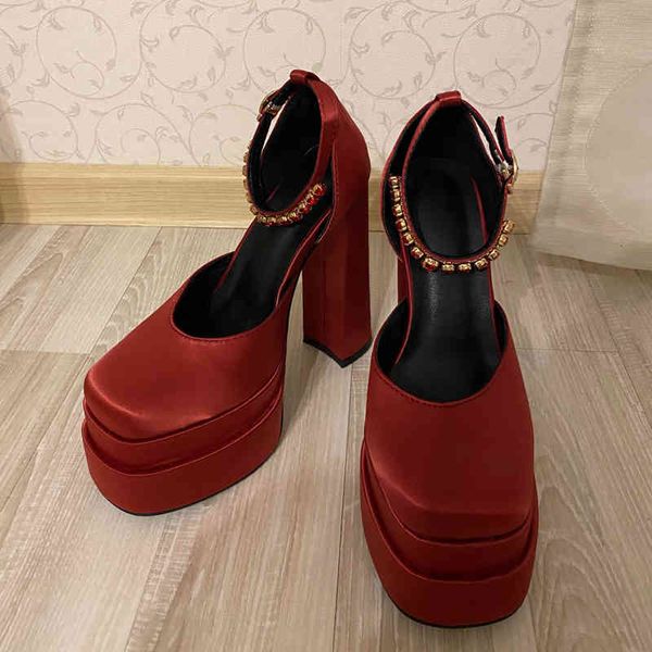 

dress shoes high heels for women female thick platform buckle strap crystal summer party pumps barand bridal designer adsi, Black