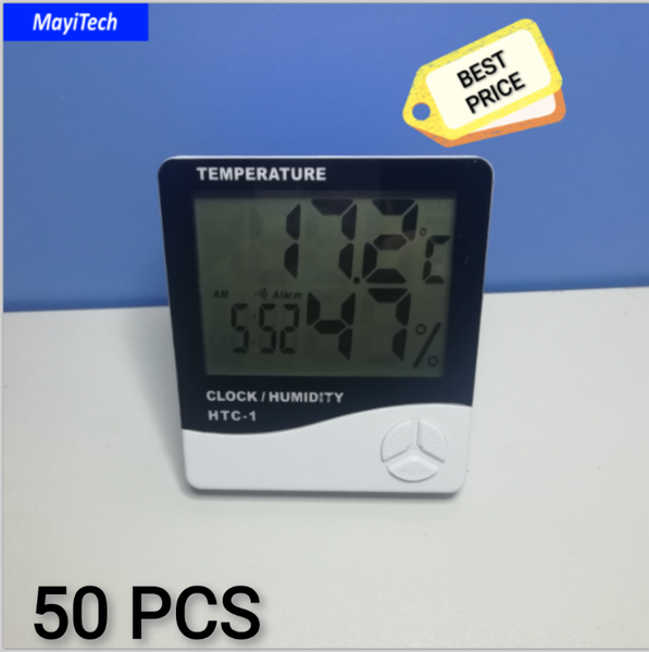 

smart home control 50 pcs htc-1 lcd digital indoor external temperature and humidity time clock alarm