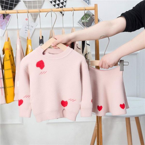 

clothing sets girl long sleeve sweater and skirt set cute fashion two-piece suit winter baby toddler fall clothes, White