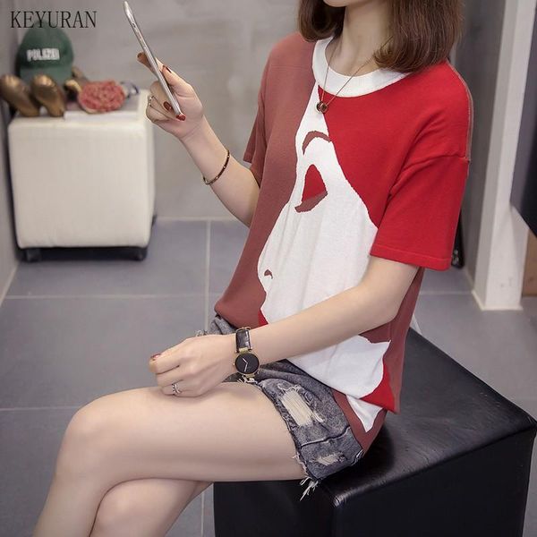

plus size women's t shirt 2021 summer fashion patchwork short sleeve round neck women thin knitted female t-shirt tee, White