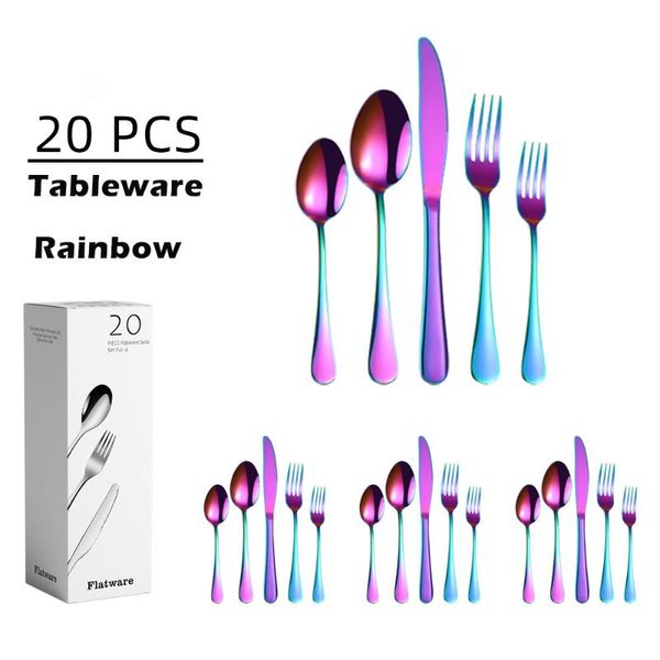

spoons labebrands 20pcs stainless steel tableware set 4pcs knives 8pcs forks gold black rainbow silver hight quality