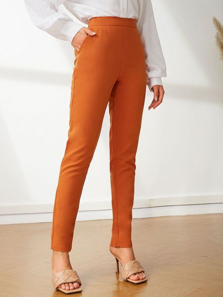 

unique21 high waist solid tapered pants 69g3#, Black;white