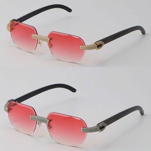 

622s black buffalo horn sunglasses rimless micro-paved diamond set sun glasses men women with c decoration rocks wire frame glasses male and, White;black