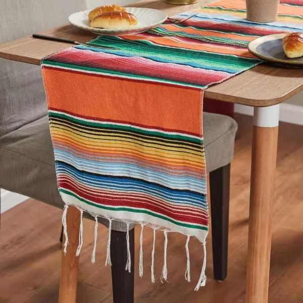 

outdoor pads ins mexican stripe shawl blanket rainbow tablecloth camping yoga mat beach with tassel 35*215cm