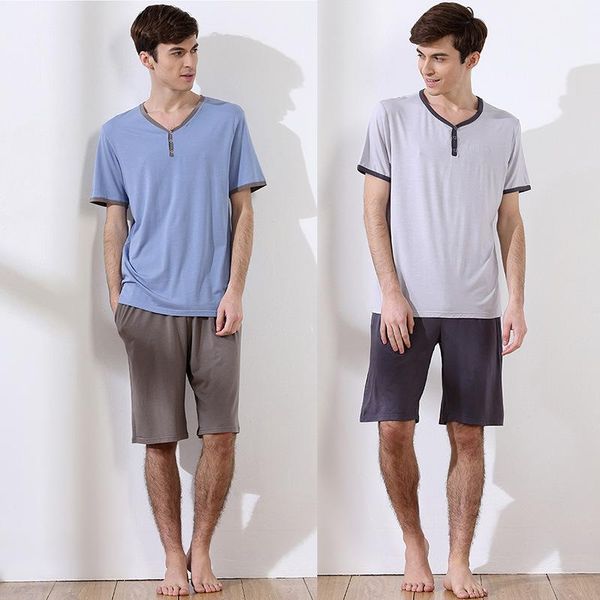 

men's sleepwear summer men cool modal cotton short-sleeved shorts pajamas set thin section code can wear outfit, Black;brown