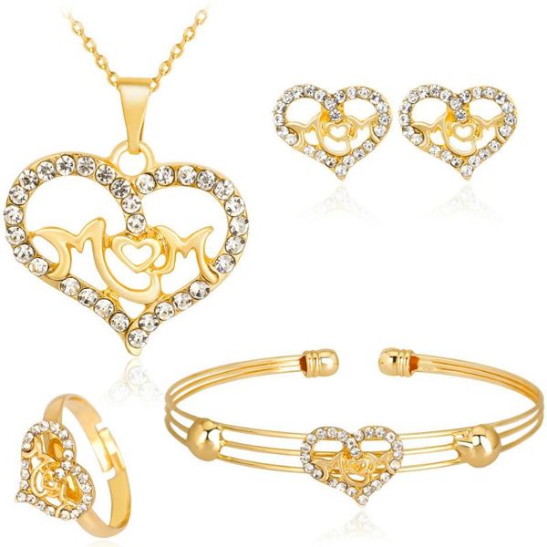 

earrings & necklace liffly dubai elegant women gold bracelet party heart-shaped ring crystal jewelry wedding fashion sets, Silver