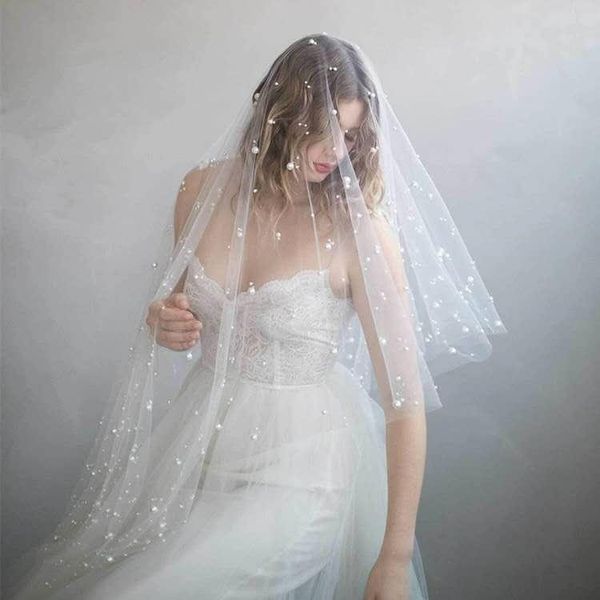 

bridal veils pearl veil with two sizes pearls scatter, Black