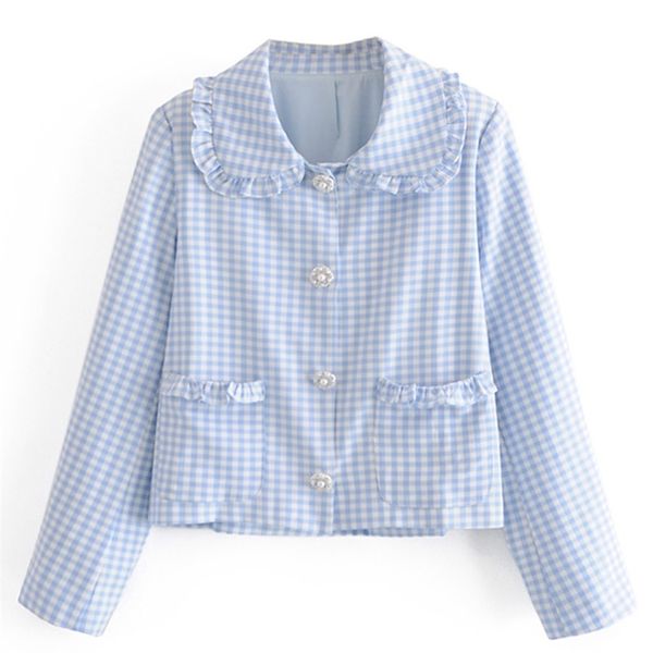 

spring women's coat peter pan collar single breasted female plaid overcoat fashion long sleeve autumn 210524, Black;brown