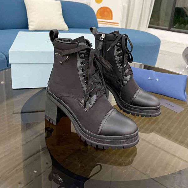 

lady martin boots with classic high heels fashion cow leather thick heel rough desert boot winter women shoes high-end, Black