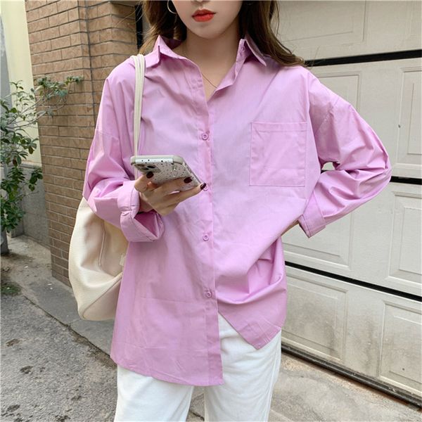 

chic stylish full sleeves office lady brief shirts solid all match loose casual streetwear oversize clothe 210421, White