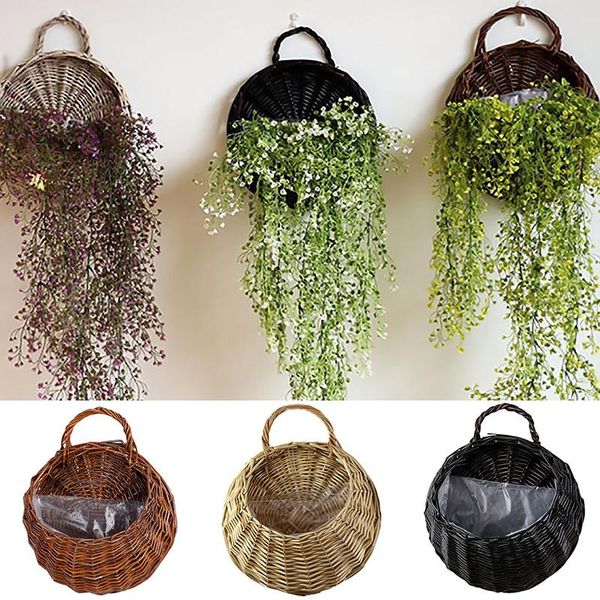 

flower planter wall hanging wicker rattan basket vase storage container garden vine flowerpot indoor plants hoder baskets