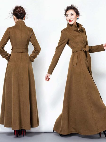 

women's trench coats 2021 fashion woolen coat female autumn winter x long temperament slim thick windbreaker overcoats xa272, Tan;black