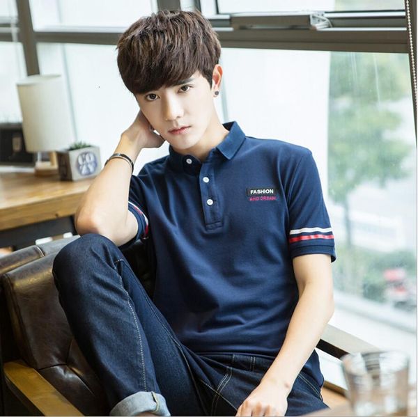 

2021 ls208 mens slim fit short sleeve shirt polos fashion printed, Black;gray