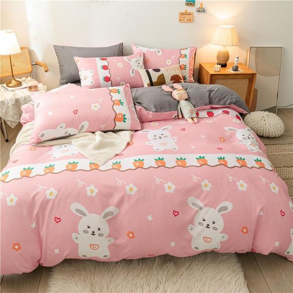 

bedding sets cute -pink cotton printed pillowcase quilt cover bed sheet  size king four-piece set