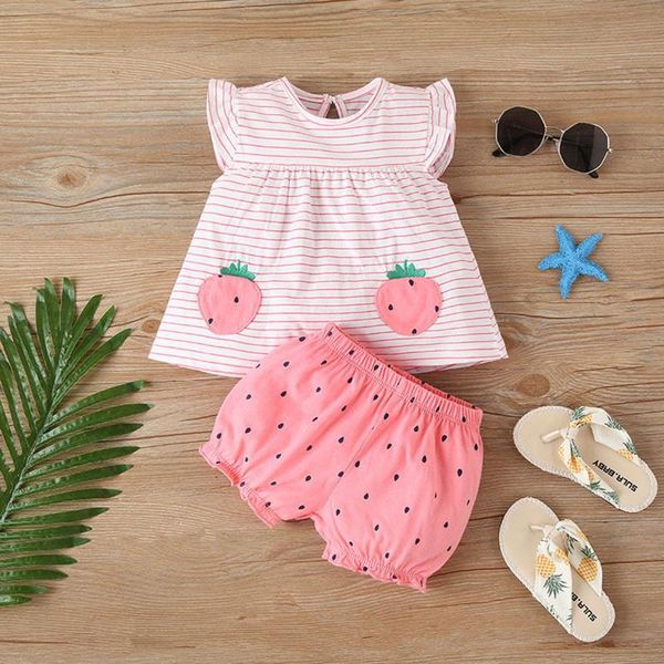 

clothing sets baby meisjes born infant girls stripe strawberry printed +spotted shorts outfit baby's conjuntos de menina, White