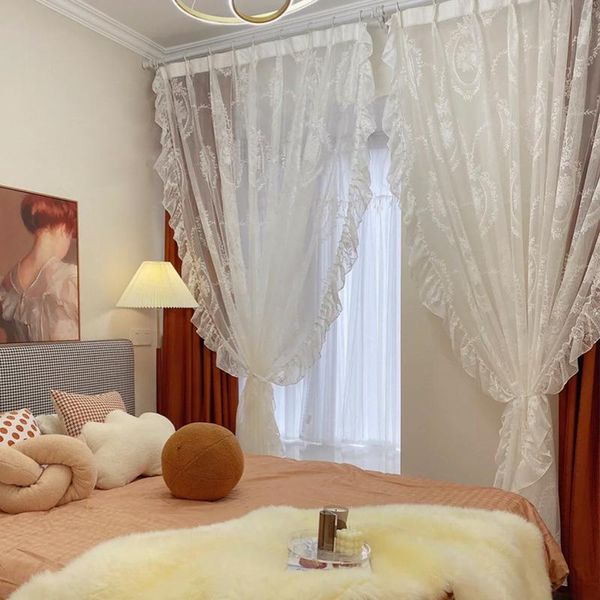 

curtain & drapes korean curtains for living dining room bedroom lace balcony french retro lotus leaf princess wind screen luxury sheer bay w