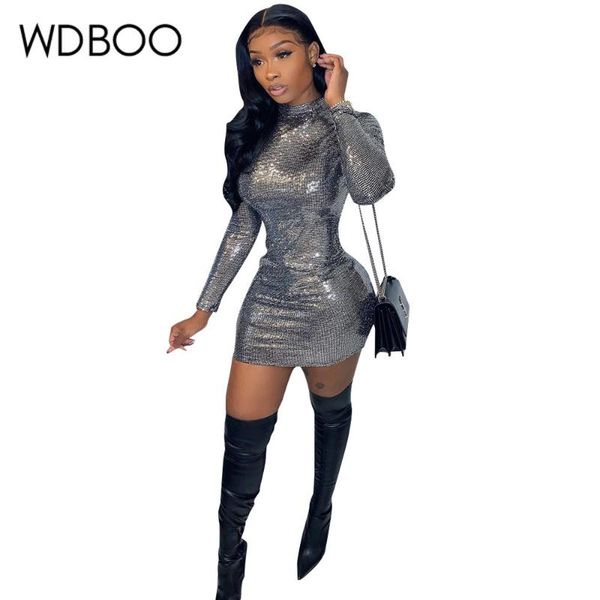

sparkly silver mini dress women o neck back cutout holes bandage glitter sequined short club dresses party outfit casual, Black;gray