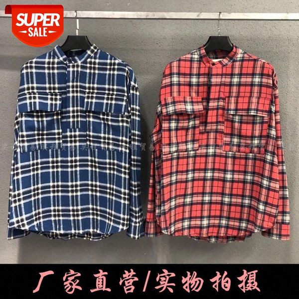 

fog shirt fear of god sixth wu yifan with red and blue plaid striped henry collar long-sleeved jacket #mn2t, White;black