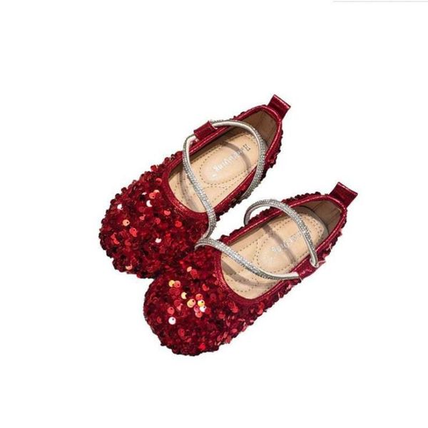 

flat shoes 2021 girls princess crystal solid color flashing stage performance soft bottom sequins kids shoe, Black;grey