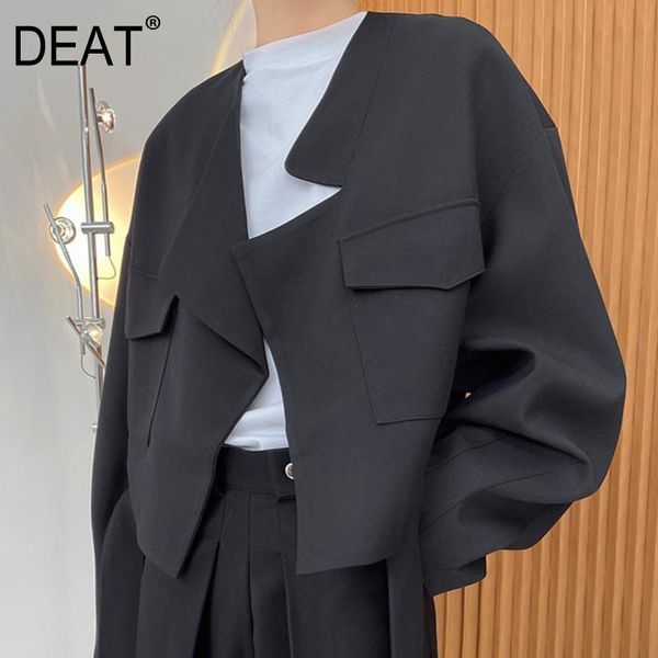 

[deat] solid color pdouble ocket high waist strap lapel short jacket mall goth y2k trendy jackets for women 2021 spring gx346 women's, Black;brown