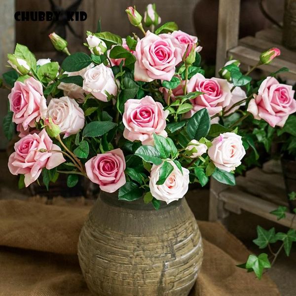 

decorative flowers & wreaths 6pcs wholesale high simulation real touch 3 heads artificial rose wedding moisturizing felt long stem