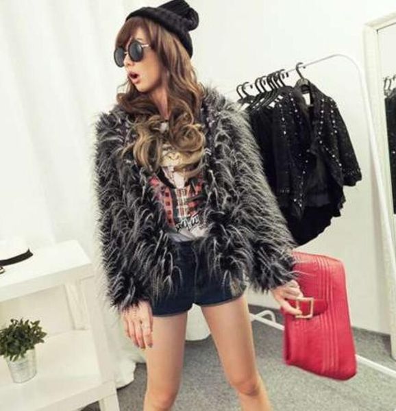 

women's fur & faux choking chili with the same ostrich mixed color retro imitation jacket ladies fashion trend women, Black