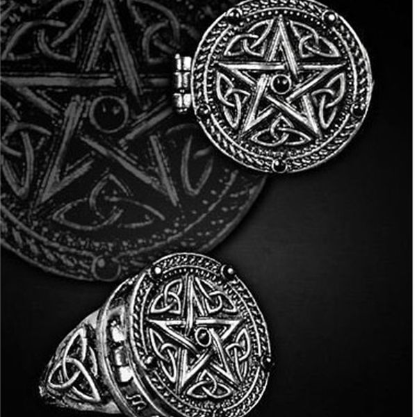 

british gothic punk steam five star magnet box black antique silver ring