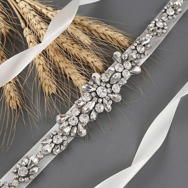 

wedding sashes zms392 silver rhinestone belt bridal dress with crystal sash for dresses luxury clear diamond applique rhinestones, White