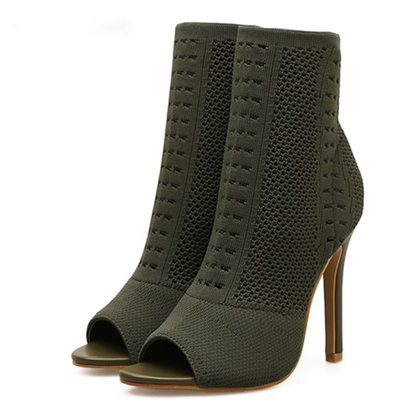 

dress shoes mulheres malha tornozelo botas mulher moda alta fino salto das mulheres oco out feminina peep toe feminino sapatos elegantes soc, Black