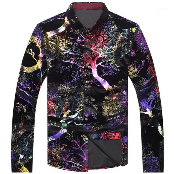 

luxury gold velvet men's shirts casual print long sleeve shirt men shiny tuxedo camisa masculina dress, White;black