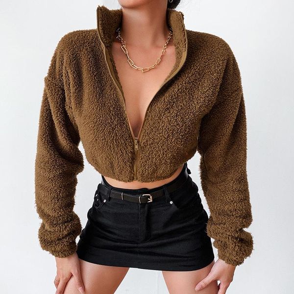 

women's jackets lambswool faux fur coat women 2021 autumn winter casual warm soft zipper jacket overcoat streetwear pocket crop female, Black;brown