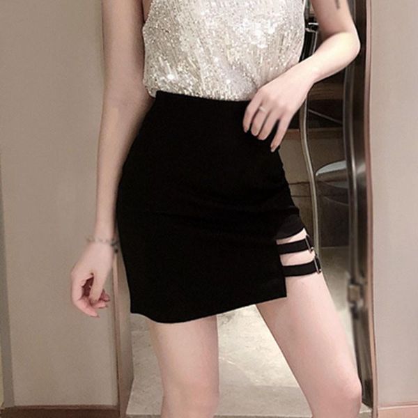 

skirts women's irregular hollow skirt female high waist bag hip black