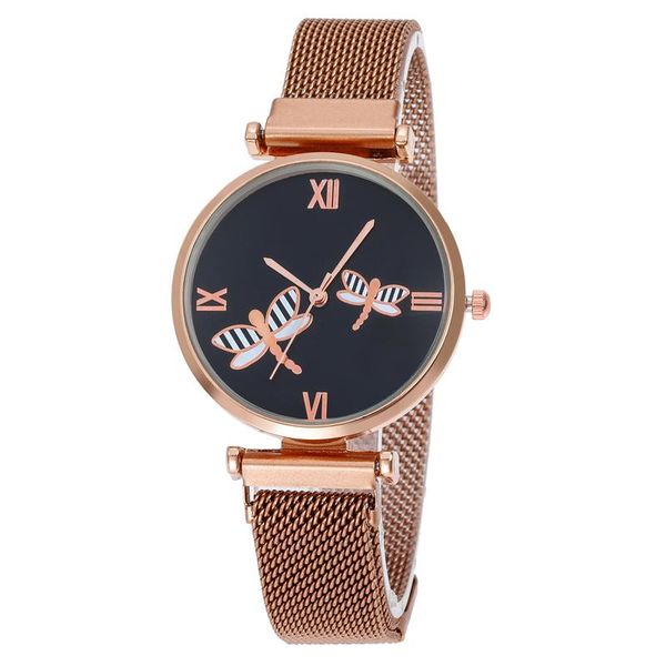 

wristwatches dragonfly design ladies watches beautiful women casual mesh stainless quartz wristwatch female drop, Slivery;brown