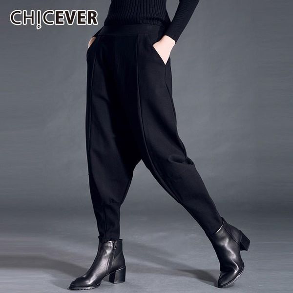

women's pants & capris chicever autumn winter female elastic high waist loose oversize black casual fashion clothes, Black;white