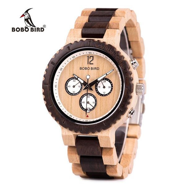 

wristwatches bobo bird men's watch wooden chronograph watches fashion bright color combination timepieces erkek kol saati k-r08, Slivery;brown