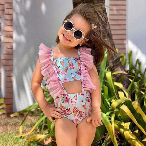 

one-piece suits kids baby girls bikini ice-cream print beach swimsuit swimwear