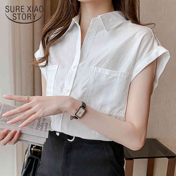 

casual vintage blouse and summer cotton shirt for women single breasted solid color female clothing 13669 210415, White